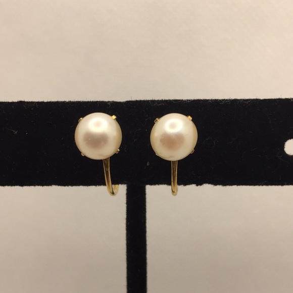 14KT GOLD & Pearl ScrewBack Earrings - Picture 1 of 5